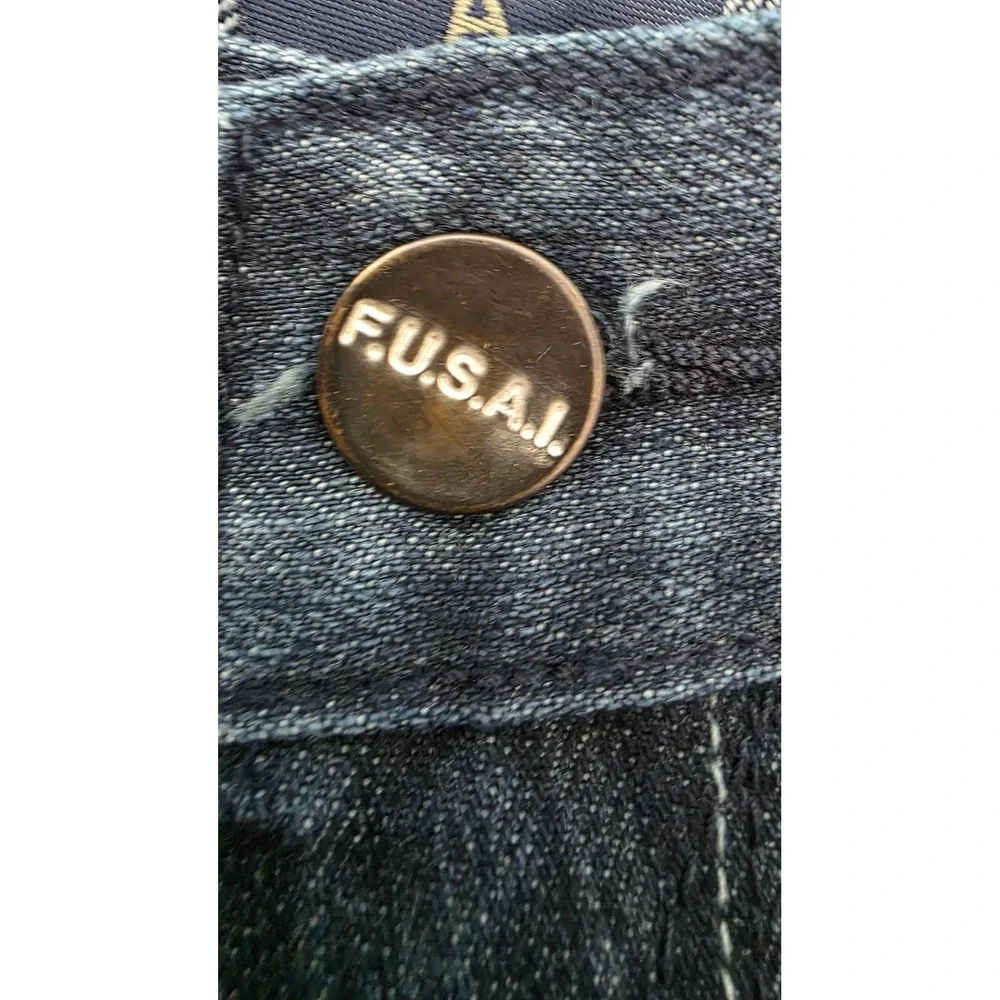 FUSAI Mens Dark Wash Straight Leg Denim Jeans Blue Size 42 x 32